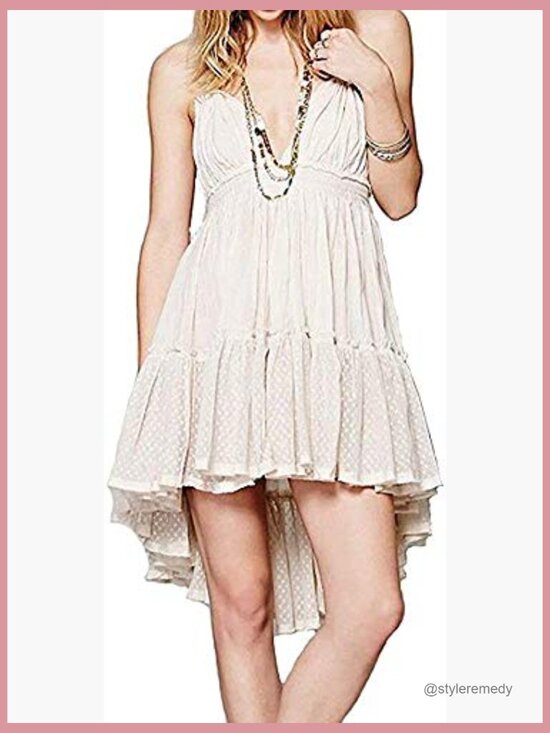 Polyester Mesh Deep V Neck Backless Mini Dress Bohemian Beach - Picture 5 of 7